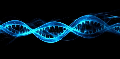 The abstract DNA helix is presented in blue, capturing the intricate structure and futuristic essence of genetic science and biotechnology.