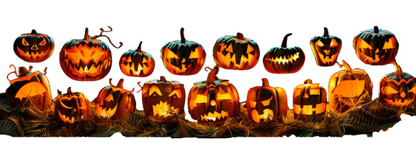 Wall Mural - Set of Halloween scary pumpkins cut. Spooky creepy pumpkins cut
