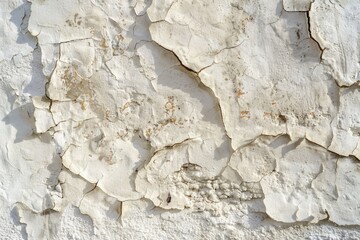 Wall Mural - A close-up of a white wall with peeling paint, worn and distressed