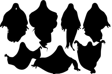 Wall Mural - Set of realistic ghosts isolated on transparent. Vector illustration of 3d symbols of halloween.