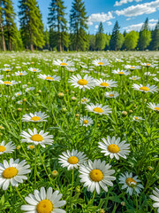 Wall Mural - abstract soft focus daisy meadow landscape. beautiful grass bloom fresh green sunshine foliage. tran