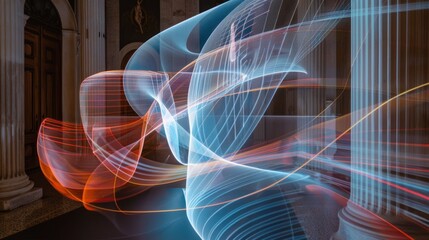 Wall Mural - Abstract Light Trails in Classical Architecture