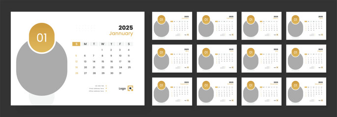 Wall Mural - Modern Desk Calendar Template 2025, corporate desk calendar schedule 2025 monthly planner template.