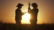 © maxximmm - group farmers working wheat. agriculture business farm concept. silhouettes farmer work in wheat field. group of farmers silhouette man and woman inspecting wheat working sunset in the field