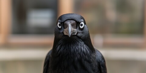 Poster - close-up portrait of a curious black raven