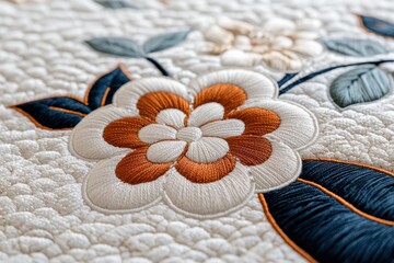 Wall Mural - Detailed embroidered flower pattern on fabric