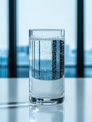 Poster - Refreshing glass of sparkling water with bubbles