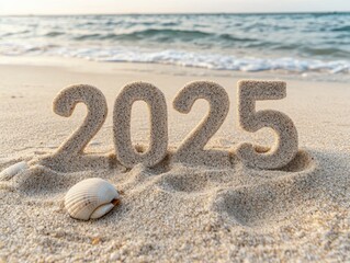 Wall Mural - new year 2025 on beach