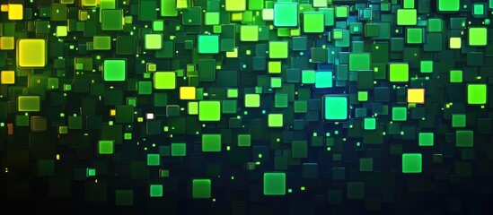 Wall Mural - abstract green mosaic background with multicolored led squares vibrant pixel grid design emphasizing