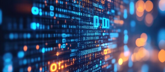 Binary code technology background featuring programming concepts for online security data privacy encryption and network protection in digital technology and cybersecurity
