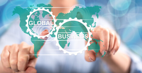 Poster - Woman touching a global business concept