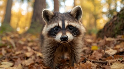 Wall Mural - Curious raccoon in the forest