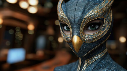 Poster - Mysterious masked figure with piercing green eyes