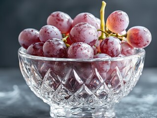 Wall Mural - Fresh juicy red grapes in a crystal glass bowl