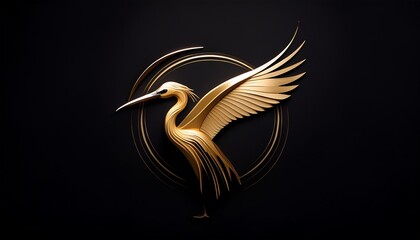 Canvas Print - Illustrate a stylized logo of a golden egret in a minimalist style.