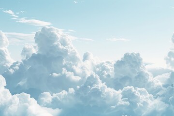 Poster - A plane soaring through white clouds against a blue sky