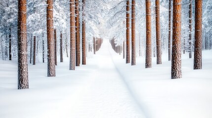 Wall Mural - Snowy Forest Path.