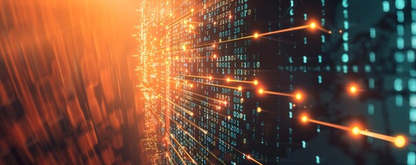 Abstract smartphone desktop background, binary code and glowing lights, representing data technology. Digital technological operations, neural networks, AI, data digital , audio visual