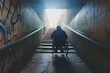 © nsit0108 - Person using a wheelchair is facing an inaccessible underpass, highlighting the challenges faced by disabled individuals