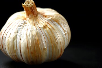 Wall Mural - Garlic Bulb Close-Up Against Black Background - Perfect for Culinary and Health Themes