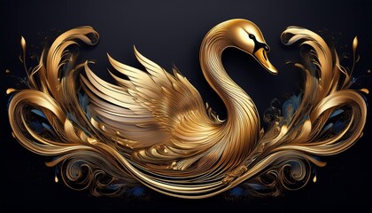 Canvas Print - Design a logo of a golden swan with flowing water elements.