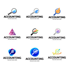 Sticker - Set of Vector logo combination of a graph and magnifier