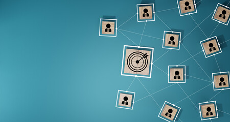 Wall Mural - black dartboard and black arrow connection linkage with human icon for customer focus target group a