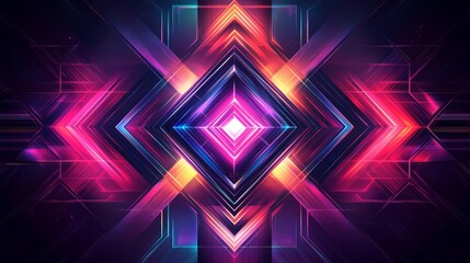 Wall Mural - Vibrant Geometric Patterns in Neon Colors With Dynamic Light Effects