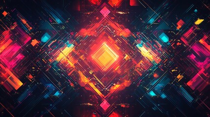 Wall Mural - Vibrant Geometric Abstract Art With Neon Colors in Modern Design