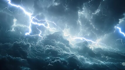 Wall Mural - a stormy sky with lightning bolts and clouds. the sky is dark and ominous, with the clouds looming o