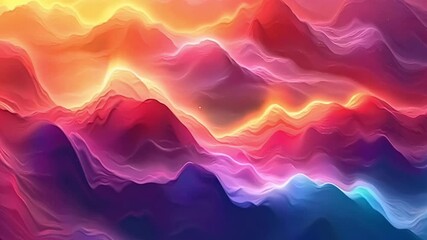 Wall Mural - A colorful, abstract painting of mountains and waves. The colors are bright and vibrant, creating a sense of energy and movement. The painting seems to be inspired by nature, with the mountains