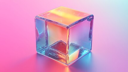 Canvas Print - A cube made of ice is sitting on a pink background