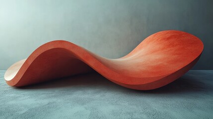 A red object with a curved shape is on a grey surface