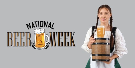 Sticker - Banner for National Beer Week with beautiful young woman