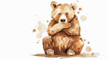 Poster - Adorable brown bear sketched in watercolor, capturing its wild charm and playful spirit in a delightful illustration.