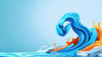 Wall Mural - A vivid blue swirl dances in clear water, contrasting beautifully with a gentle blue backdrop in a stylish cartoon design.