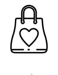 Wall Mural - black and white line drawing of a shopping bag with a heart. vector illustration