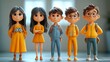 © OlScher - Five Animated Characters Posing Brightly Dressed in Cozy Indoor Setting