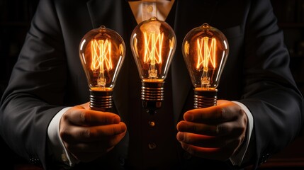 Wall Mural - an innovative image of a businessman with a light bulb head, symbolizing the birth of new ideas and 