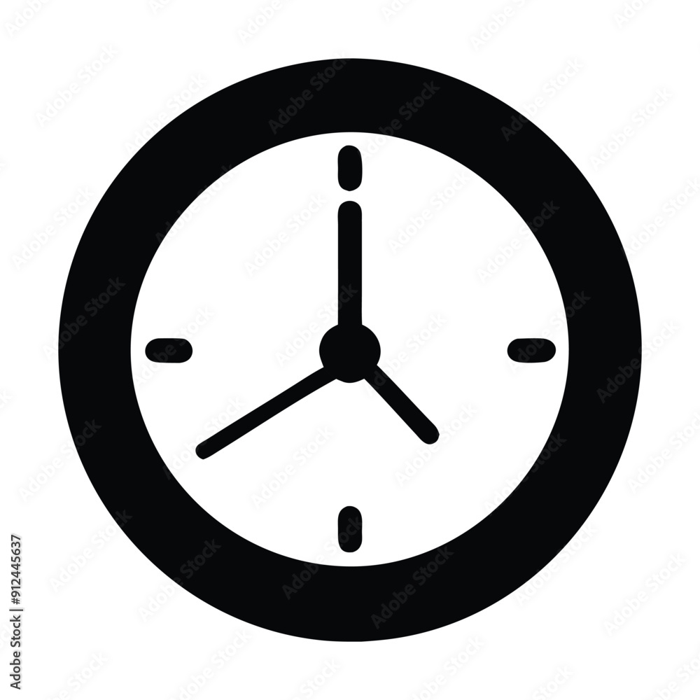 Simple black and white clock face illustration showing three oclock ...