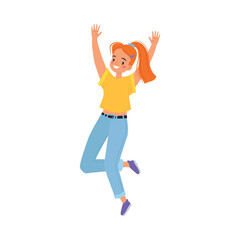 Poster - Celebrating Woman Character Jump and Cheering Vector Illustration