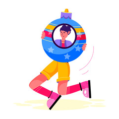 Sticker - Person with xmas bauble flat illustration 