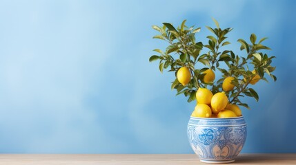 Poster - Lemon Tree in a Blue Pot