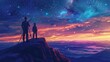 © Jam - A father and son on a mountaintop, gazing at the stars through a telescope under a starry night. Perfect for family, outdoor adventure, and stargazing visuals