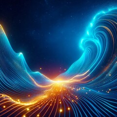 Wall Mural - Experience the mesmerizing beauty of a blue night with waves glowing from the inside out. This captivating image highlights the serene and radiant essence of nature under the night sky.