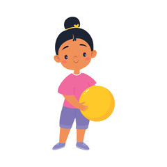 Sticker - Girl Kid Play Ball at Sport Lesson Vector Illustration