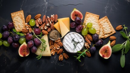 Wall Mural - Cheese and Crackers Platter with Grapes and Figs