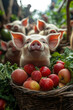 © Oleksandr - A family of pigs enjoying a feast of fresh fruits and vegetables, with happy snorts and grunts,