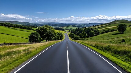 Wall Mural - idyllic road curving through landscaped scenery, no people, copy space, more clarity with clear ligh