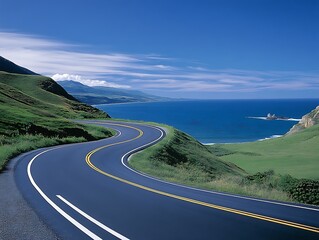 Wall Mural - close-up of a road curving through a serene landscape, no people, copy space, more clarity with clea
